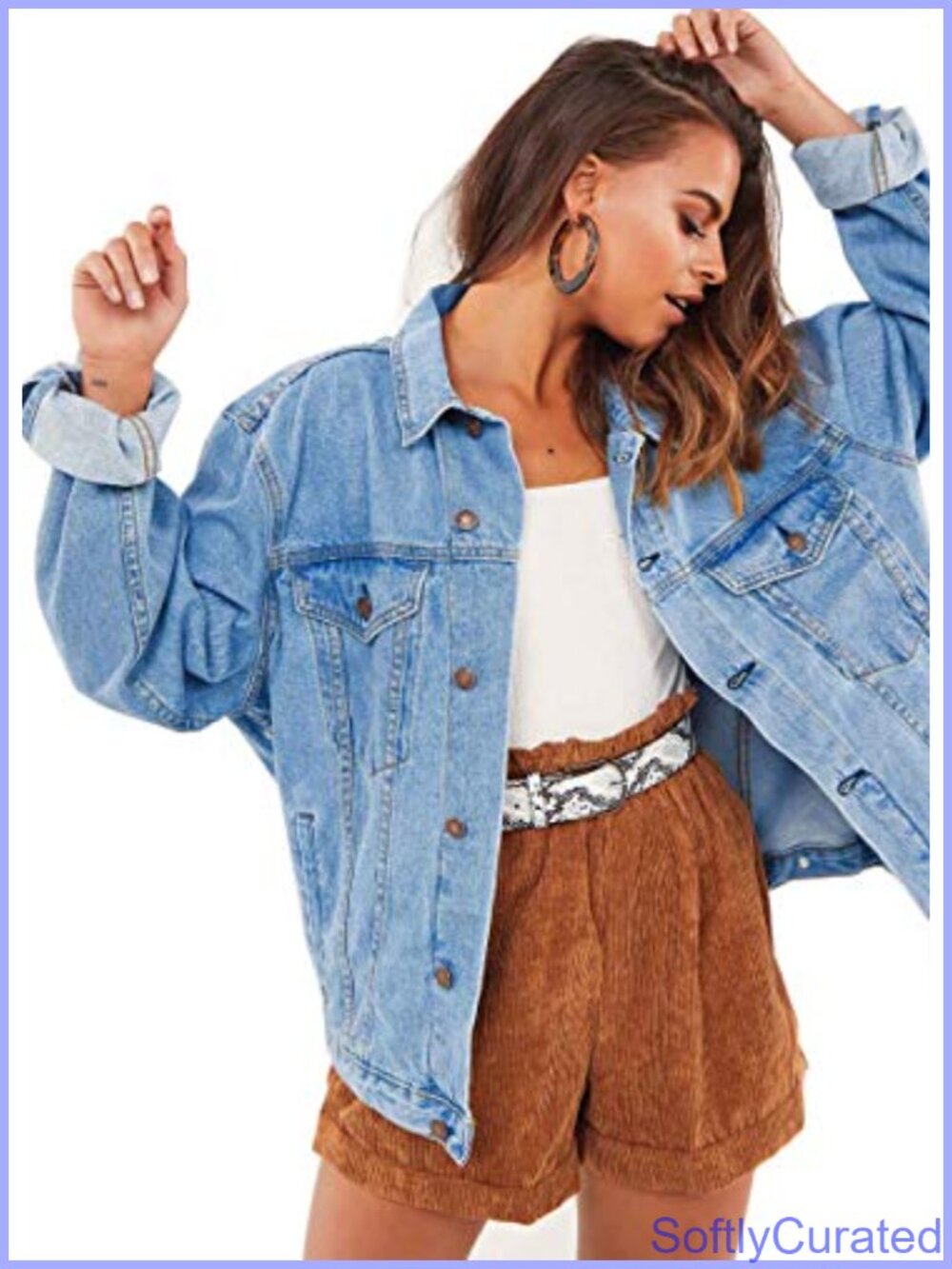 Oversized Vintage Denim Jacket Long Sleeve Boyfriend Coat Button Down